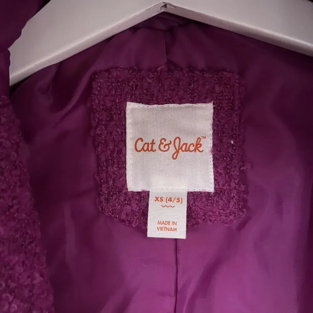 Cat & Jack Fuchsia Textured Faux Fur Trim Coat XS 4/5